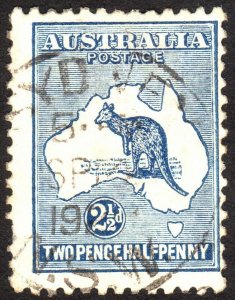 1917, Australia 2 1/2p, Used, Kangaroo and Map, Sc 46