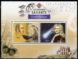 IVORY COAST 2017 BRITISH SCIENTISTS DARWIN & HALLEY  SHEET OF TWO  MINT NH