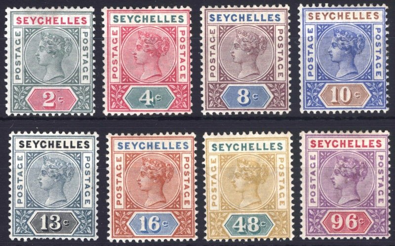 Seychelles 1890 2c-96c KeyPlate DIE I SG 1-8 Scott 1a/18 LMM/MLH Cat £170($226)