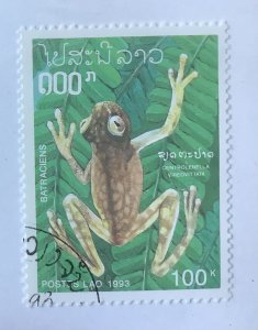 Laos 1993  Scott 1115 CTO- 100k,  Amphibians, frogs,  Centrolenella vireovittata