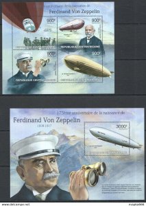 2013 Central Africa Aviation Ferdinand Von Zeppelin Dirigibles Kb+Bl ** Ca718