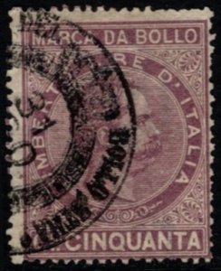 1885 Italy General Revenue 50 Centesimo King Umberto I Duty Stamp Used