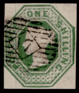 GB QV SG55, SCARCE 1s green CUT SQUARE, USED. Cat £1000.