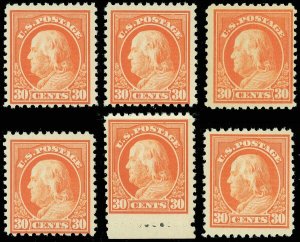 US Scott #516, (6) Singles, Mint-NH, Nice W Deep Orange Color, SCV $390.00! (SK)