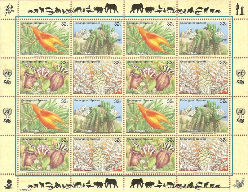 United Nations 1996 Endangered Species Mini Sheets All Offices MNH