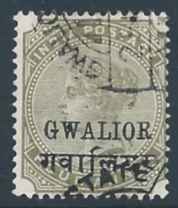 India-Convention States-Gwalior #19 Used 4a Queen Victoria Issue Ovptd. Gwal...