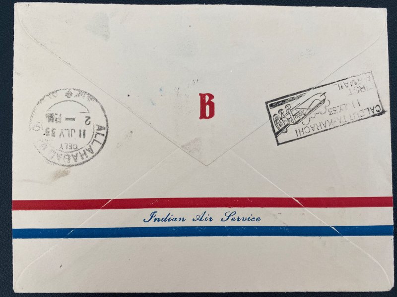1933 Calcutta India First Flight Airmail Cover to Allahabad Trans Continental