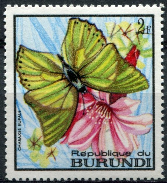 Burundi Sc#249 MNH, 8fr gold & multi, Butterflies (1968) (1968)