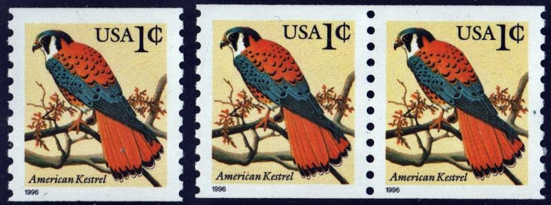 SC#3044a 1¢ American Kestrel Coil Single & Pair (1996) MNH