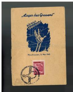 1946 Austria Mauthausen Concentration Camp Postcard Memorial Cover to USA