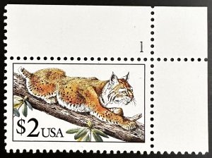 US #2482 MNH F/VF in Corner P# - $2 Bobcat in Tree 1990 [U8.5.1]