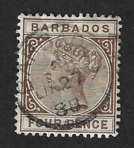 Barbados Scott #65  Used 4p Queen Victoria w/ SON Cancel 2022 CV $2.25