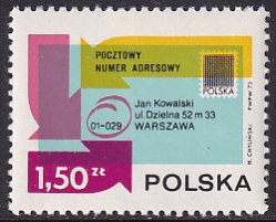 Poland 1973 Sc 1970 Mailing Postal Code System Introduction Stamp MNH