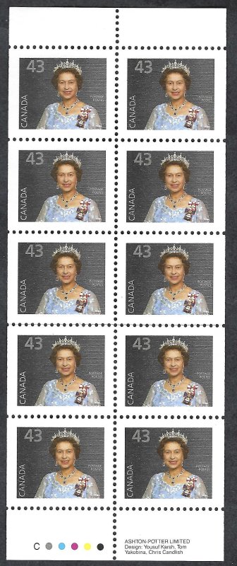 Canada #1358a 43¢ Queen Elizabeth II (1994). Pane of 10 stamps. MNH