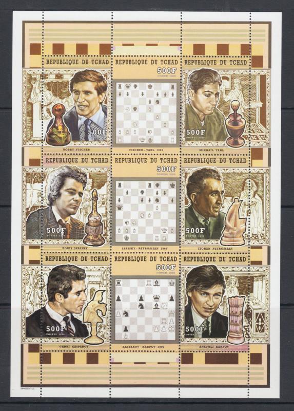 Chad Sc 798J-800A MNH. 1999 Chess Champions, 2 sheets of 9 plus 2 souv sheets