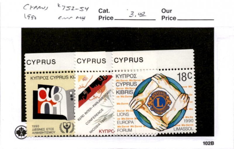 Cyprus, Postage Stamp, #752-754 Mint NH, 1990 (AB)