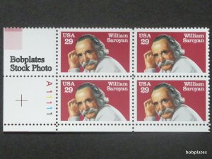 BOBPLATES #2538 William Saroyan Upper Right Plate Block #A11111 F-VF NH SCV=$24