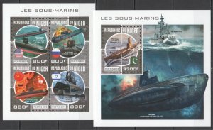 HM1807 2018 NIGER SUBMARINES USA RUSSIA ISRAEL SHIPWRECKS #5658-1+BL833 MNH