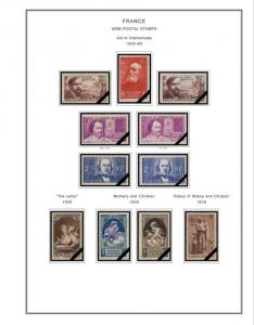 COLOR PRINTED FRANCE SEMI-POSTALS + 1914-1940 STAMP ALBUM PAGES (24 ill. pages)