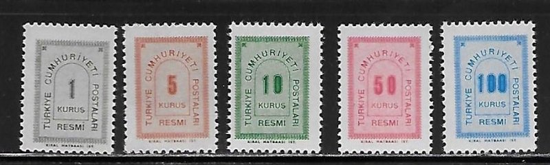 Turkey 1963 MNH Official Stamps Scott O84-88