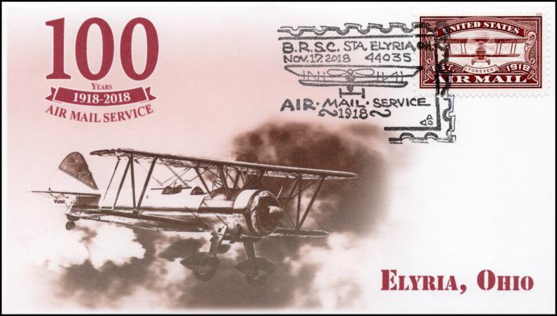 18-341, 2018, Air Mail, Pictorial Postmark, Event Cover, Elyria OH, 100 Years