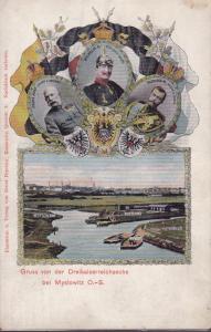 Germany c1910 Myslowitz Color View/Advertising Card. Three Countries Monarchs