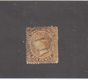 TURKS AND CAICOS # 41 LIGHT USED QUEEN VICTORIA 6p CAT VALUE $210.00