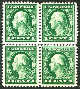 U.S. #498 MINT BLOCK OF 4 OG NH