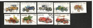 9 Assorted Australia Sc #857-60 #892 Automobiles & Fire Engines used stamps