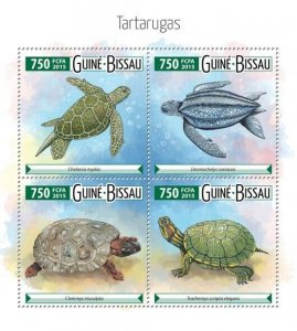 Guinea-Bissau Turtles Stamps 2015 MNH Green Sea Turtle Reptiles Fauna 4v M/S