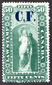 van Dam OL6, 50c, Mint LPOG, C.F. o/p, Ontario Law Revenue Stamp, Canada