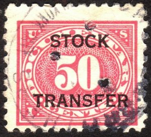 1918, US 50c, Stock Transfer, Used, Sc RD9