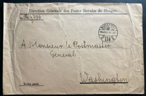 1940 Budapest Hungary Official Post Office Cover  To Washington DC USA