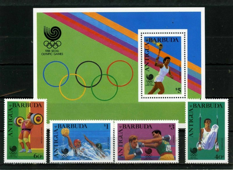 BARBUDA 1988 SUMMER OLYMPIC GAMES SEOUL SET OF 4 STAMPS & S/S  MNH  