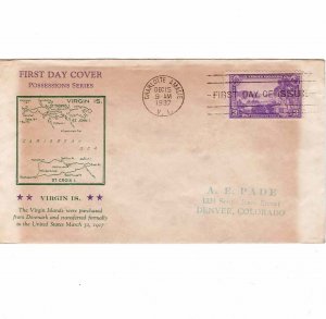 USA 1937 FDC Sc 802 Virgin Islands Sidenius Cachet United States First Day Cover