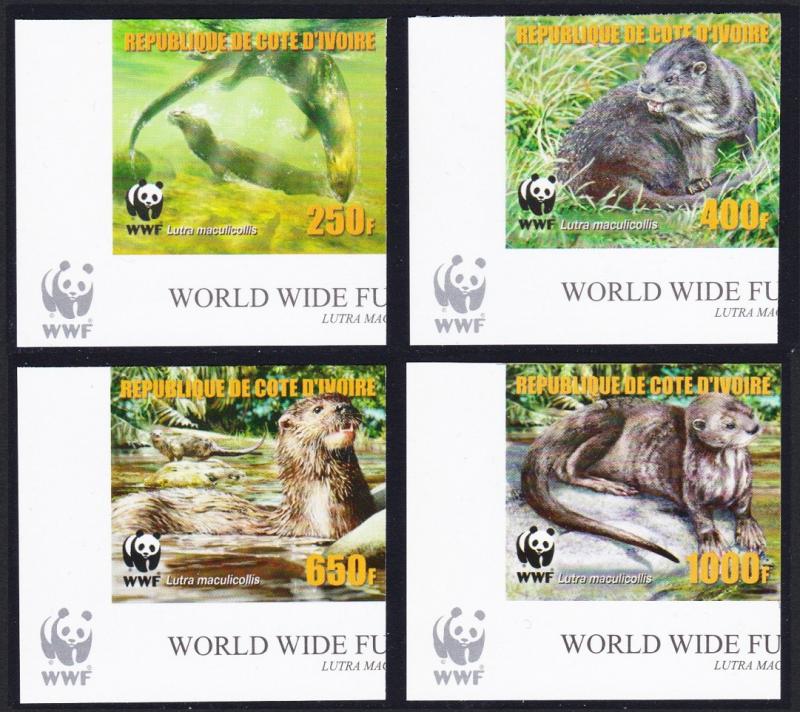 Ivory Coast WWF Speckle-throated Otter 4v Reprint Bottom Left Corners