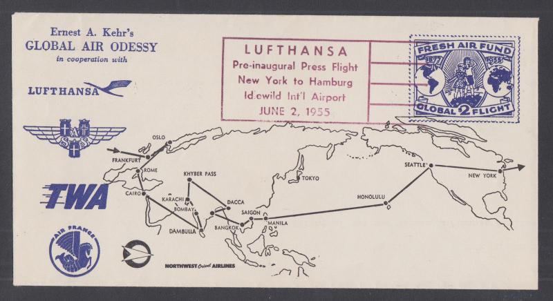 Lufthansa Press Flight, 1955 Fresh Air Fund Round-the-World Souvenir cover