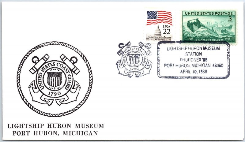 US SPECIAL EVENT COVER U.S. COAST GUARD LIGHTSHIP HURON MUSEUM PORT HURON 1988