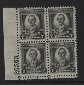US  712 MINT HINGED  PLATE BLOCK,   1932