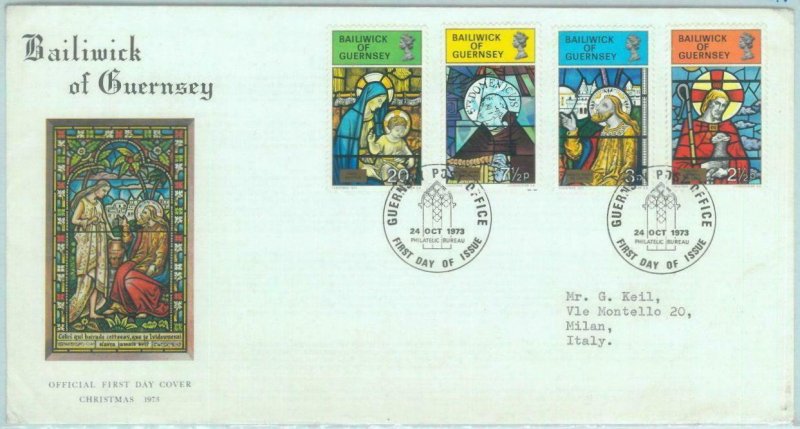 84232 - GUERNSEY - Postal History - FDC COVER 1973 - RELIGION art GLASS WINDOWS