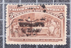 Scott 234 - 5 Cents Columbian - Used - Nice Stamp - SCV - $8.50