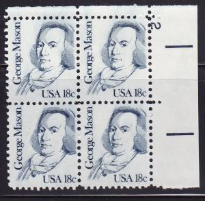 United States 1980 Great Americans 18c George Means Plate Number Block VF/NH