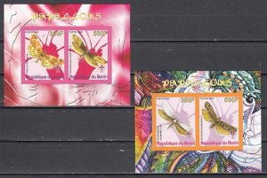 Benin, 2008 issue. Butterflies and Moths on 2 IMPERF sheets of 2. ^