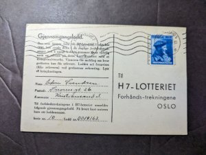 1946 Norway Postcard Cover Kristiansand to Oslo H7 Lotteriet