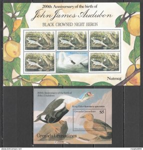 K0260 Grenada Grenadines Fauna Birds John James Audubon Black Crowned Herons Mnh