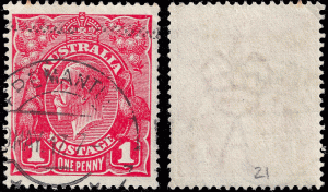 Australia 1918 Sc 21c KGV carmine type II, used fine