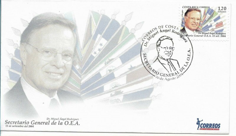 COSTA RICA 2004 OEA DR. MIGUEL ANGEL FERNANDEZ FLAGS FIRST DAY COVER 