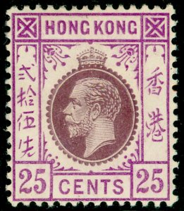 Hong Kong SG109 25c Púrpura & Magenta, LH Menta. Cat £ 300. tipo B. wmk Mult CA 