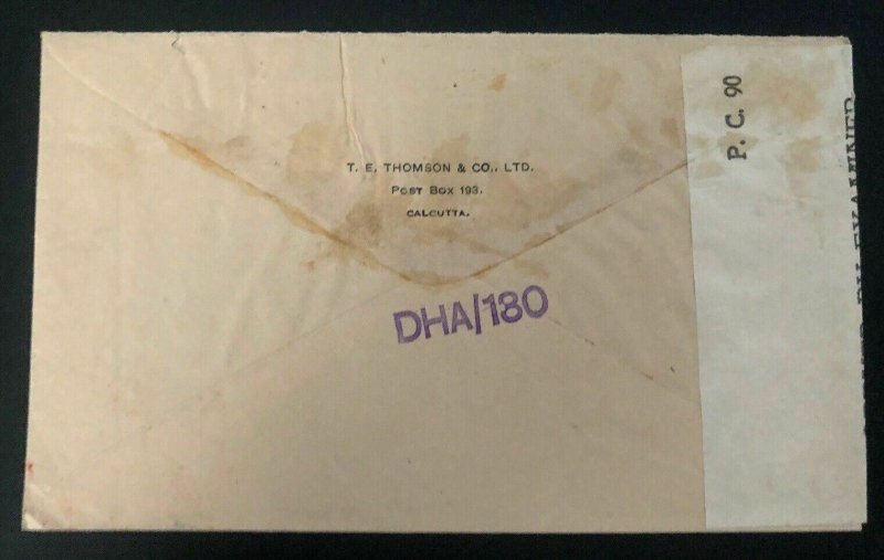 1943 Calcutta India Airmail Censored Cover To Stanley Tool New York Usa