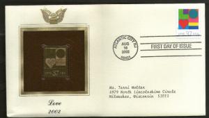 USA 2002 Greetings Special Message Love Heart Gold Replicas Cover Sc 3657 # 286